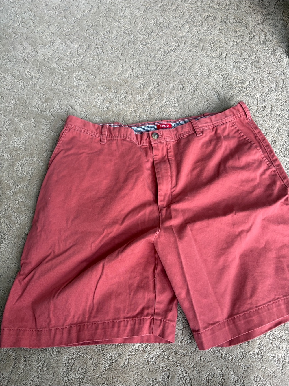 Izod Coral-Red Flat Front Cotton Shorts